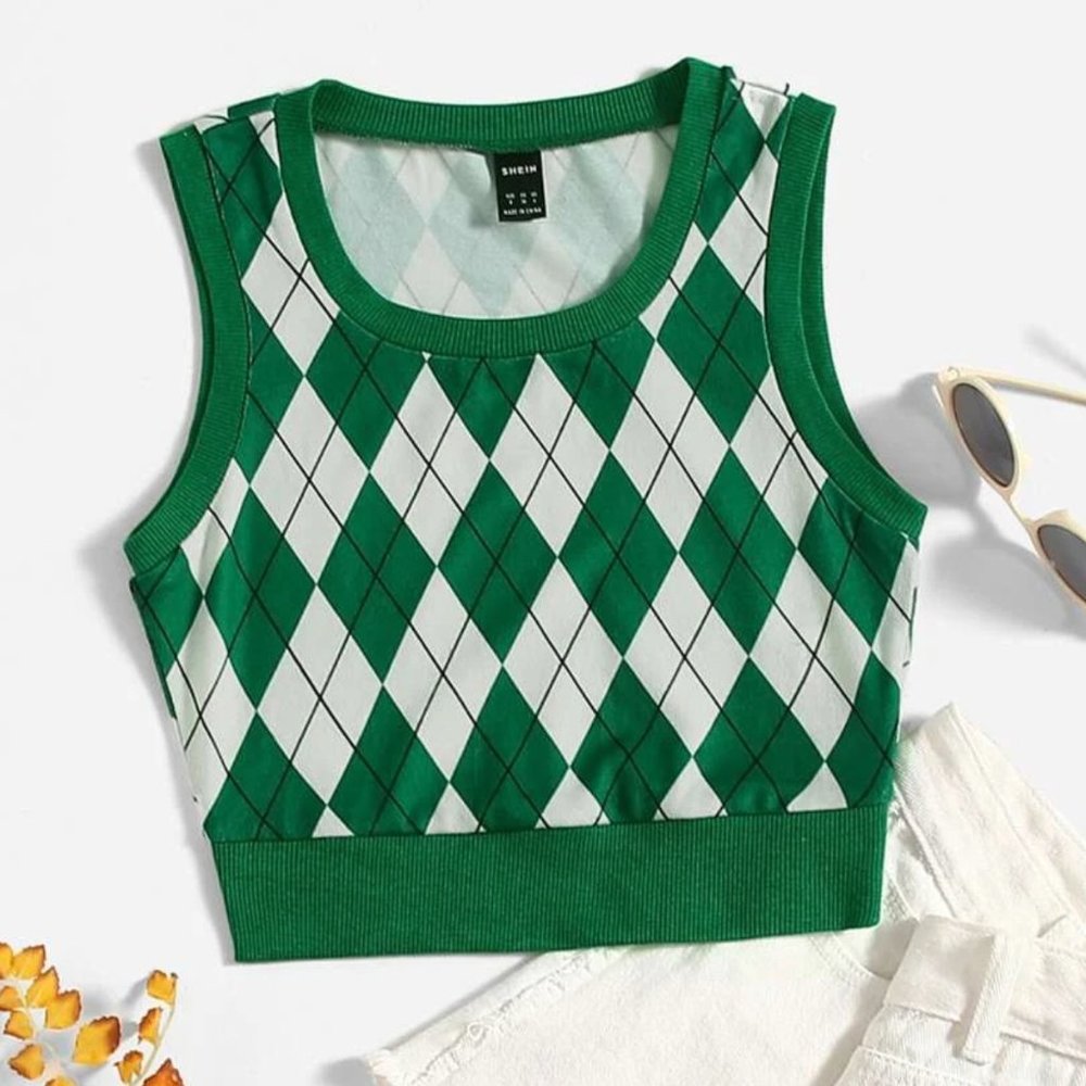 Green/White Argyle Sweater Vest